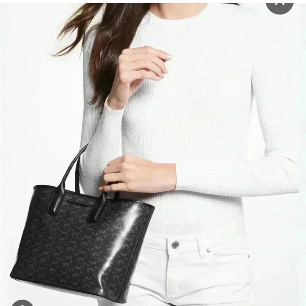 MICHAEL KORS Jodie Small Logo Jacquard Tote Bag Small Tote - Black MSRP $348 NWT